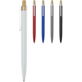 Nooshin balpen - gerecycled aluminium - blauwe inkt - bamboe drukknop