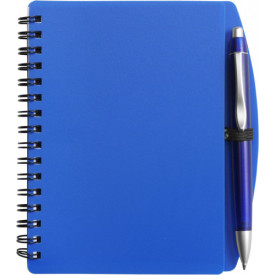 Notitieboekje (A6), incl. plastic balpen-Blauw-Zonder opdruk