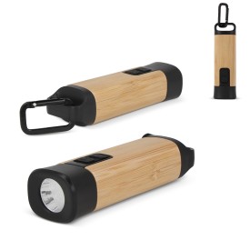 Zaklamp - ABS/bamboe - oplaadbaar - karabijnhaak