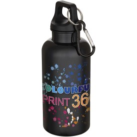 Oregon 400 ml effen waterfles van RCS gecertificeerd gerecycled plastic met karabijnhaak -Zwart