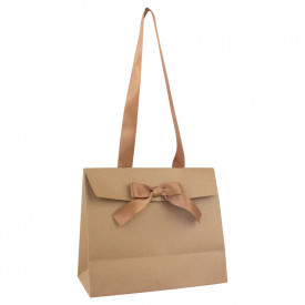 Papieren geschenktas met strik-Bruin