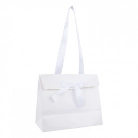 Papieren geschenktas met strik-Wit