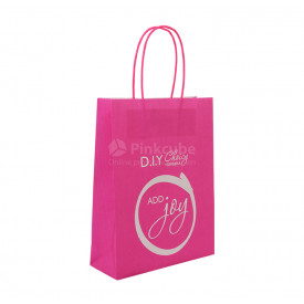 Papieren tas met gedraaid koord A5-Hotpink