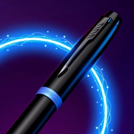 Parker IM Vibrant rings balpen - metaal - blauwe inkt - klikmechanisme - geschenkverpakking
