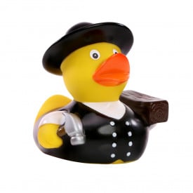 Piepende eend timmerman met hoed