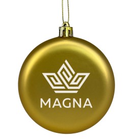 Platte kerstbal -gerecycled plastic - ø 8 cm - in doosje met venster-Goud