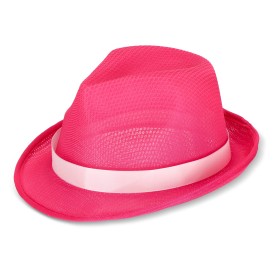 Polyester hoed met band-Fluor-roze