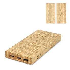 Powerbank 8000 mAh - bamboe - 5W draadloos - USB-A & Type-C