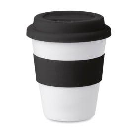 Beker 350ml - PP - met gekleurde siliconen deksel en gripband