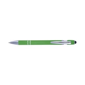 Primo stylus balpen - metaal - blauwe inkt - rubberen toplaag - kunststof clip en tip-Licht groen