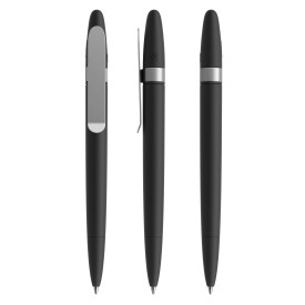 Prodir DS5TSR balpen - gerecycled kunststof - zwarte, blauwe inkt - metalen clip - soft touch