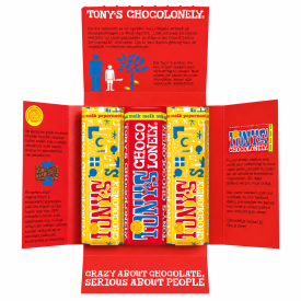 Tony’s Chocolonely Proeverijtje Sint – 3 chocoladerepen in cadeaudoos