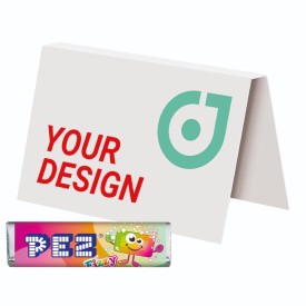 Promotiekaart met PEZ-snoep – visitekaartformaat – full colour bedrukt