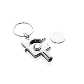 Huis sleutelhanger - gerecycled zink - 4.8 cm - met winkelwagenmuntje
