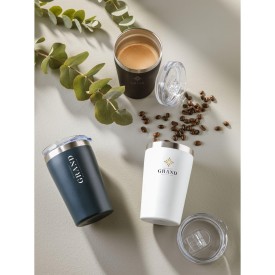 Thermosmok 380 ml - gerecycled RVS - transparante deksel - afsluitbare drinkopening