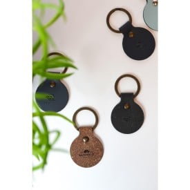 Ronde sleutelhanger - gerecycled leer - stevige sleutelring