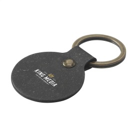 Recycled Leather Keyring Round sleutelhanger-Zwart