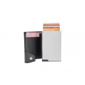 RFID kaarthouder met leerlook hoes-Zwart / zilver