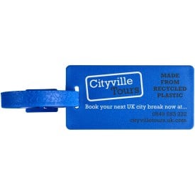 River gerecycled bagagelabel met venster-Blauw