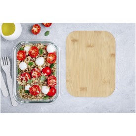 Seasons Roby lunchtrommel 1L - glas - bamboe deksel - elastische band