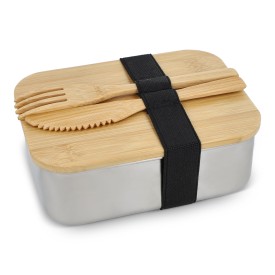 Roestvrij stalen lunchbox met bamboo deksel-Zilver