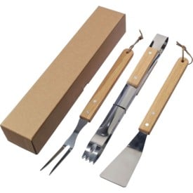 Kaitlyn barbecueset - RVS - spatel, vork en tang - verpakt in geschenkdoos