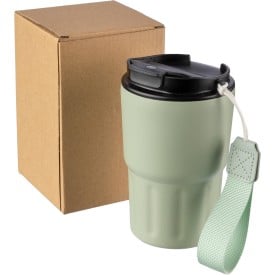 Dubbelwandige mok Louisa 320ml - RVS - met draagband en deksel - kartonnen geschenkverpakking