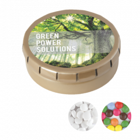Rond click clack blik 45 mm met 12 gr. mintjes DIGITAAL tot full colour-Goud
