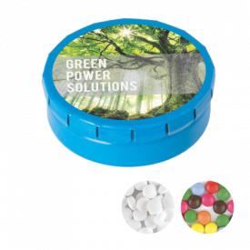 Rond click clack blik 45 mm met 12 gr. mintjes DIGITAAL tot full colour-Lichtblauw