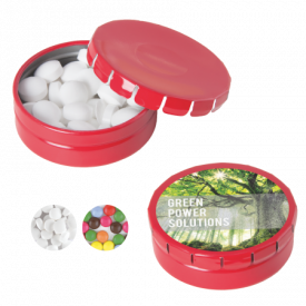 Rond click clack blik 45 mm met 12 gr. mintjes DIGITAAL tot full colour-Rood