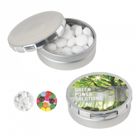 Rond click clack blik 45 mm met 12 gr. mintjes DIGITAAL tot full colour-Zilver