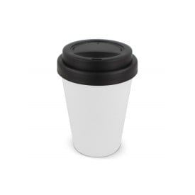Koffiebeker wit 250 ml - recycled PP - gekleurde dop