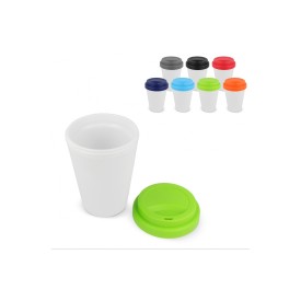 Koffiebeker wit 250 ml - recycled PP - gekleurde dop