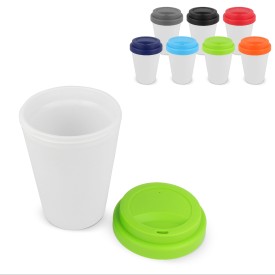 Koffiebeker wit 250 ml - recycled PP - gekleurde dop