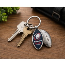 Metalen sleutelhanger rugbybal - full colour bedrukt