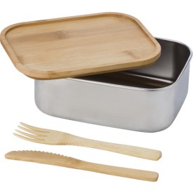 Esme lunchbox 600ml - RVS - bamboe deksel - inclusief vork en mes