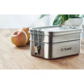 SS lunch box w/ 2 compartments-Mat zilver