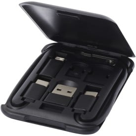 Savvy modulaire oplaadkabel van gerecycled plastic met telefoonhouder-Zwart