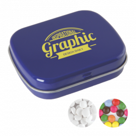 Scharnierblik met ca. 25 gr. mintjes TAMPONPRINT-Donkerblauw