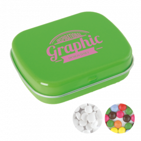 Scharnierblik met ca. 25 gr. mintjes TAMPONPRINT-Lichtgroen