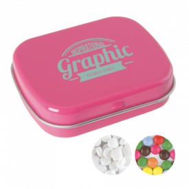 Scharnierblik met ca. 25 gr. mintjes TAMPONPRINT-Roze