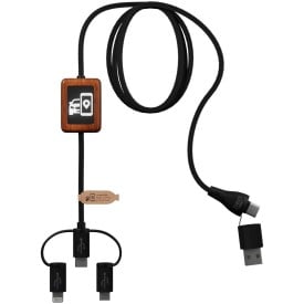 SCX 5 in 1 oplaadkabel - gerecycled kunststof en hout - oplichtend logo - carplay