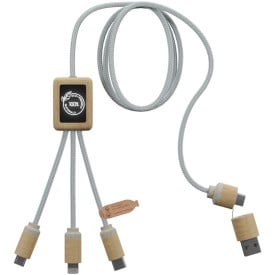 SCX 5 in 1 snellaadkabel - gerecycled kunststof en bamboe - oplichtend logo