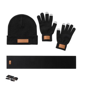 Set Hibbert 3-delig - PU-label - muts, sjaal en touch-handschoenen - zwarte doos