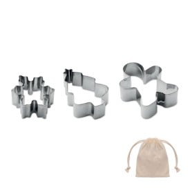 Set kerstkoekjes-uitstekers in katoenen zakje