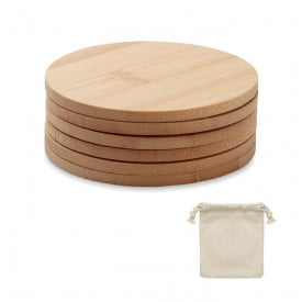 Set van 6 onderzetters - bamboe - diameter 5cm - in tasje