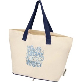 Sierra 140 g/m² GRS gerecycleerde opvouwbare katoenen draagtas 7L-Natuur, marineblauw
