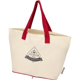 Sierra 140 g/m² GRS gerecycleerde opvouwbare katoenen draagtas 7L-Natuur, rood