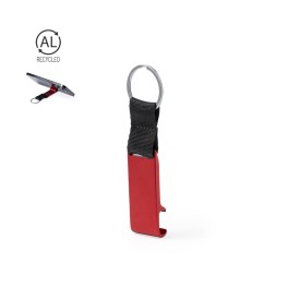 Fique sleutelhanger - gerecycled aluminium - 5.7 cm - telefoonstandaard - zwarte nylon band