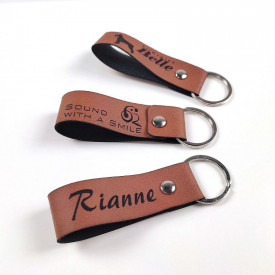 Sleutelhanger leer met ring-Bruin/ zwart